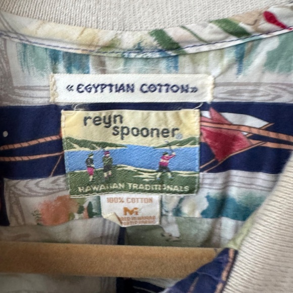 Vintage Reyn Spooner Egyptian Cotton Golf Print Hawaiian Polo Shirt M - Picture 3 of 5